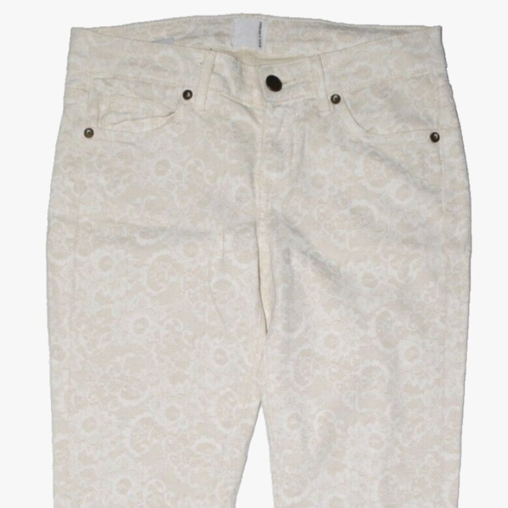 Rich & Skinny jeans. Ivory with tapestry print stretchy fabric. Size 28
